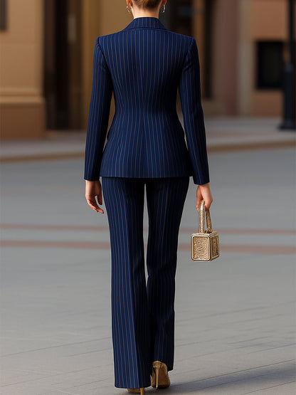 Elegant Pinstripe Double-Breasted Suit Set