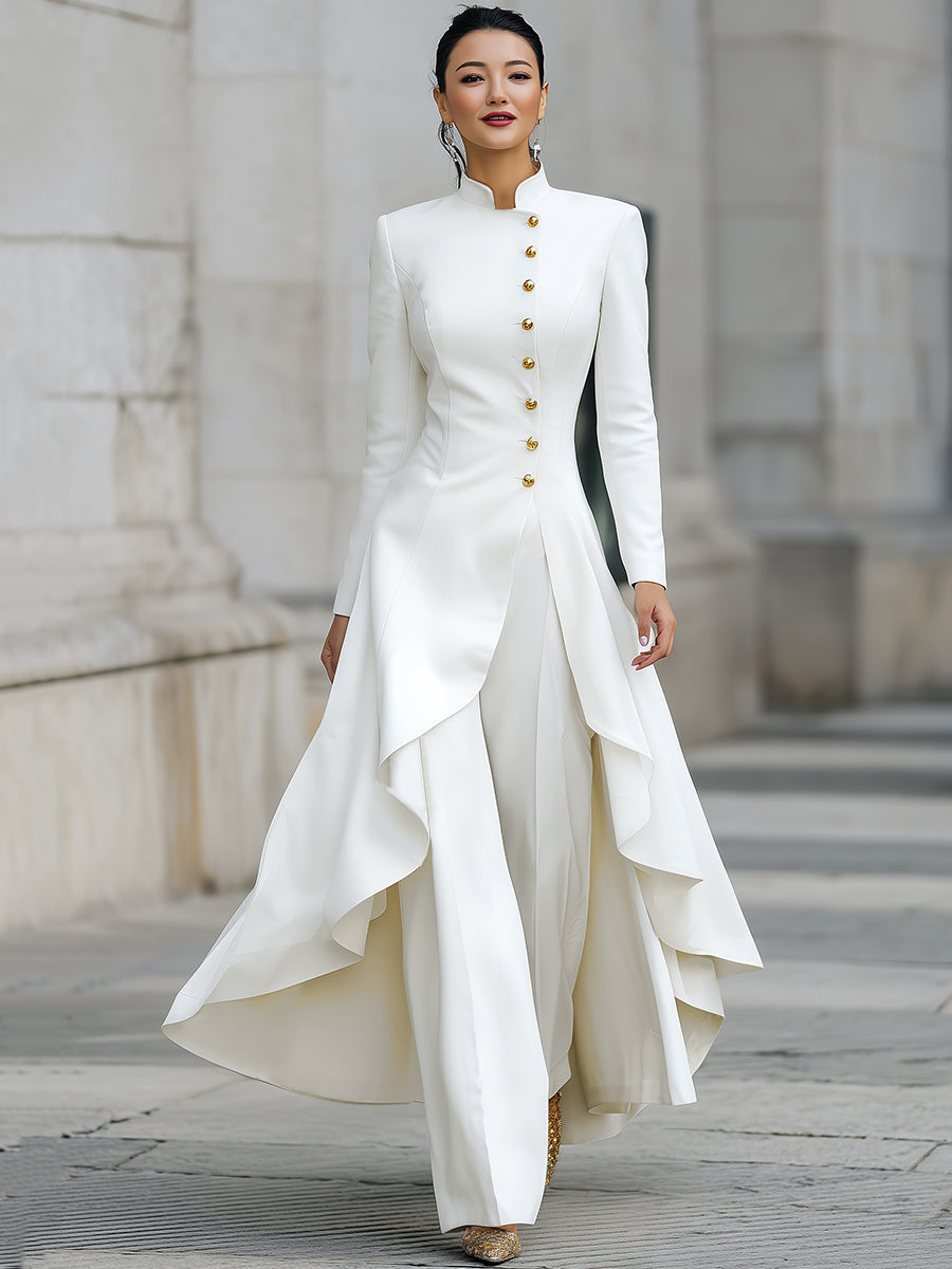 Elegant Front-buttons Long Blazer And Pants Set