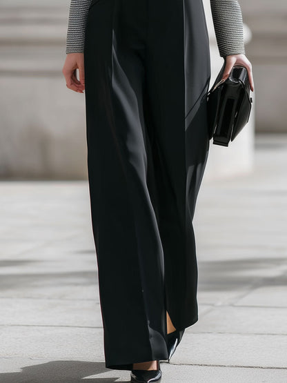 Contrast Houndstooth Panel Tailored Blazer & Wide-Leg Pant Set