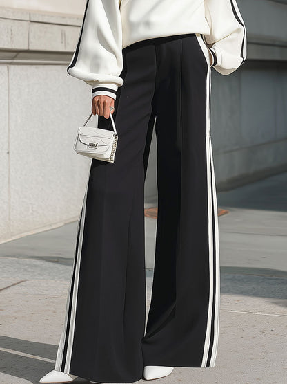Chic Monochrome Half-Zip Sweatshirt & Wide-Leg Trouser Set