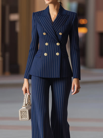 Elegant Pinstripe Double-Breasted Suit Set